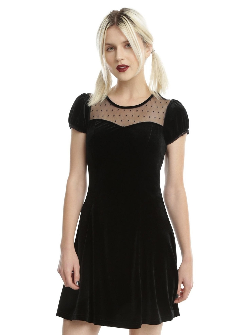Hot Topic Black Velvet Mesh Yoke Mini Dress